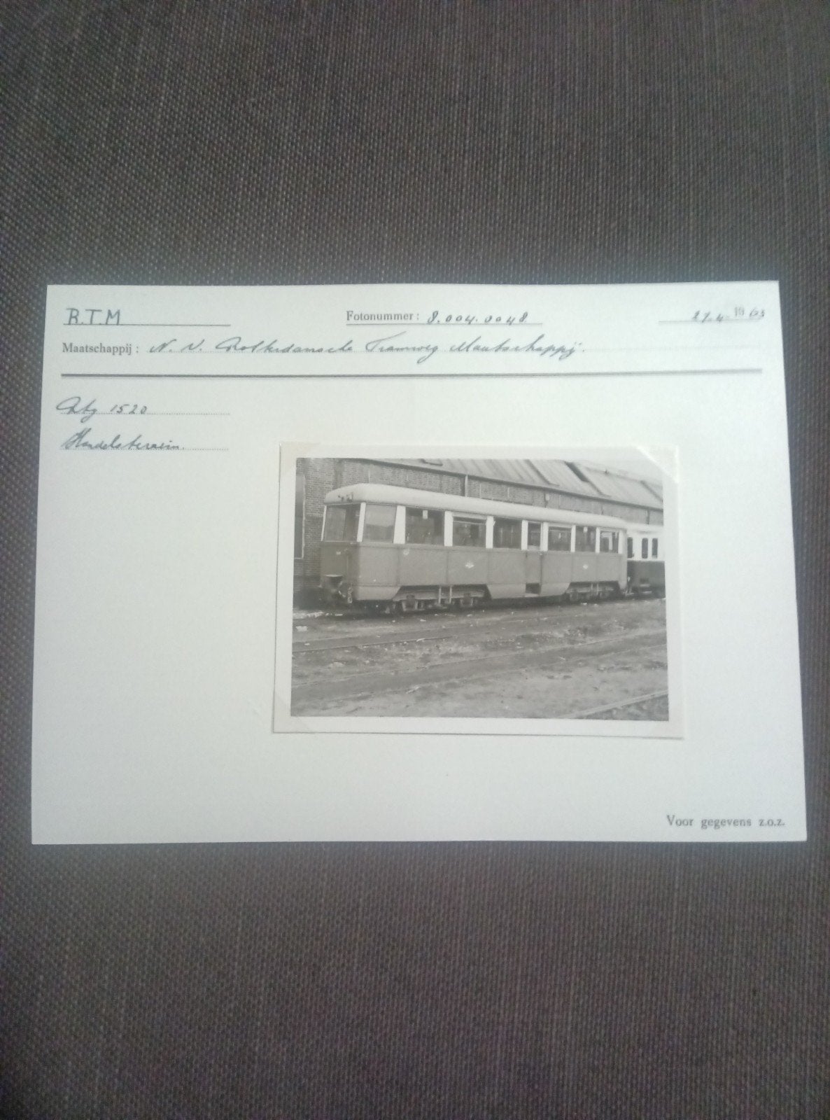 RTM Tram Foto, Ophalen of Verzenden, Zo goed als nieuw, Trein, Kaart of Prent