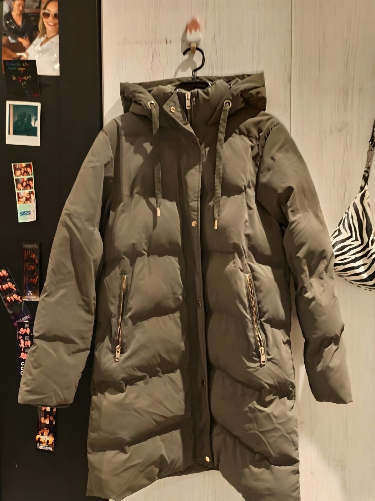 Zara driekwart pufferjas, groen-grijs, maat L, Ophalen of Verzenden, Zo goed als nieuw, Maat 42/44 (L), Groen
