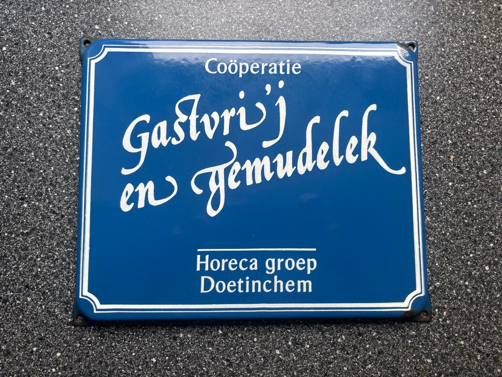Emaille Reclamebord Coöperatie Gastvrij en Gemudelek, Ophalen, Gebruikt, Reclamebord