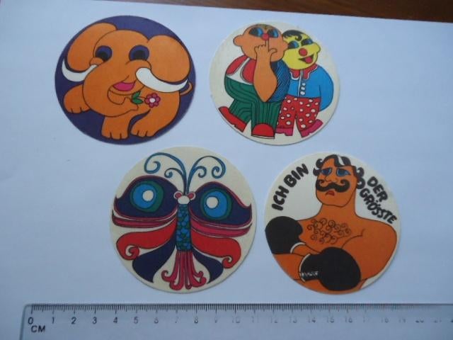 sticker oud Jaren 70 flowerpower pop art strip 4x retro, Verzenden, Zo goed als nieuw, Bedrijf of Vereniging