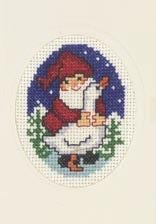 Borduurpakket Kerstkaart kerstman met gans 9278, Hobby en Vrije tijd, Borduren en Borduurmachines, Geen, Geen, Nieuw, Ophalen of Verzenden