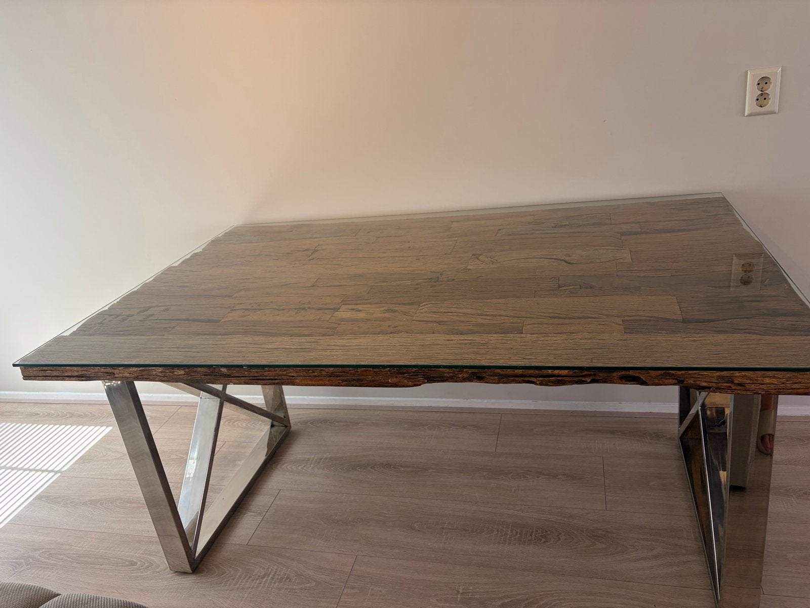 Complete set: Eettafel met 4 stoelen en 2 salontafels, Ophalen, Gebruikt, 50 tot 100 cm, Glas