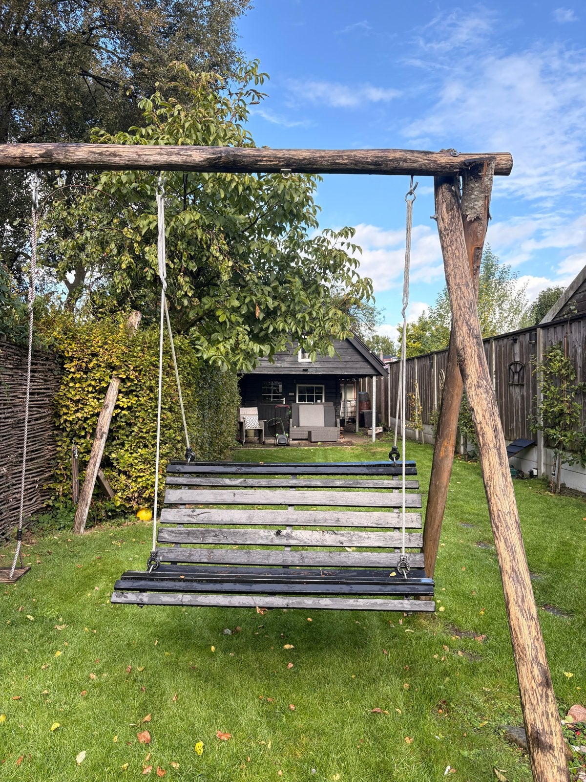 Robuuste houten schommelbank voor de tuin, Tuin en Terras, Ophalen, Gebruikt