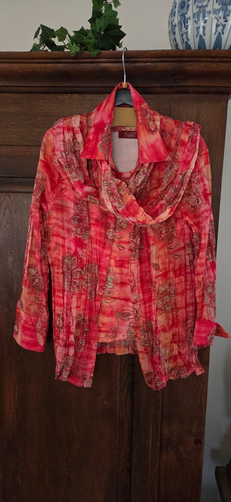 Hammer 3 Dlg set...blouse shirt + sjaal., Kleding | Dames, Verzenden, Zo goed als nieuw, Maat 46/48 (XL) of groter, Rood