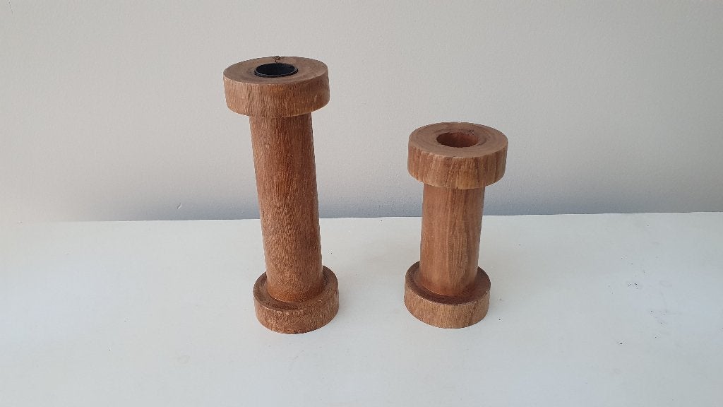 Kandelaars van massief hout 2 stuks, Bruin, Overige merken, Nieuw, Ophalen of Verzenden