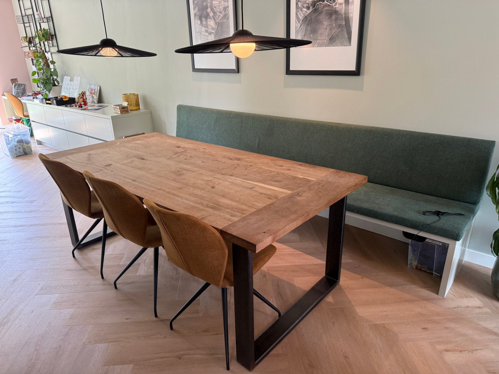 Robuuste eikenhouten eettafel van Jorgs meubelen, Huis en Inrichting, Tafels | Eettafels, Ophalen, Gebruikt, Eikenhout, 200 cm of meer