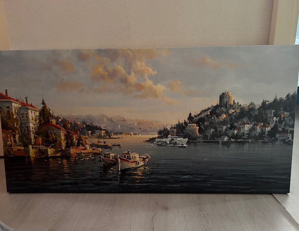Schilderij, Ophalen, Vintage, Stads- / dorpsgezicht