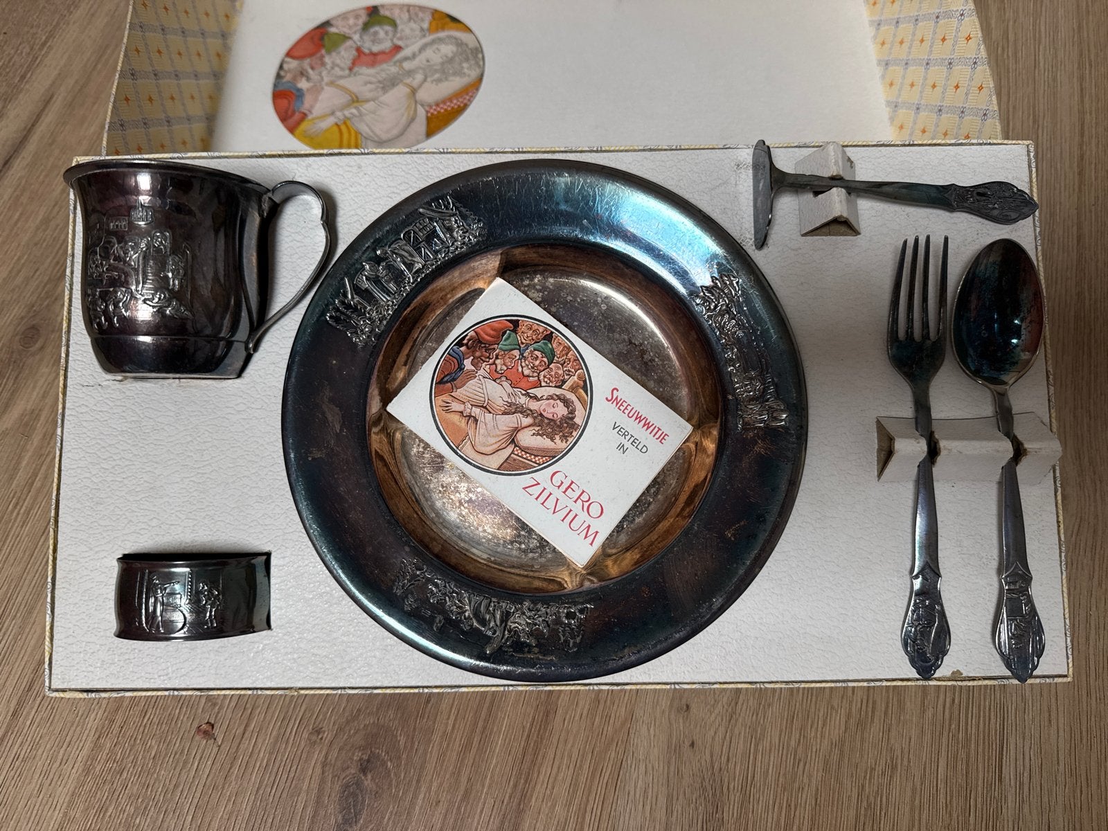 Vintage Gero Zilvium kinder ontbijtset Sneeuwwitje, Antiek en Kunst, Antiek | Bestek, Ophalen of Verzenden
