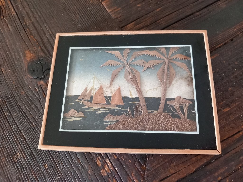 vintage schilderijtje, boho hollywood regency indonesisch, Antiek en Kunst, Ophalen