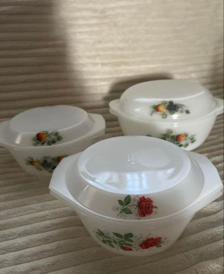 Set van 3 Vintage Arcopal Schalen met Deksel, Ophalen of Verzenden