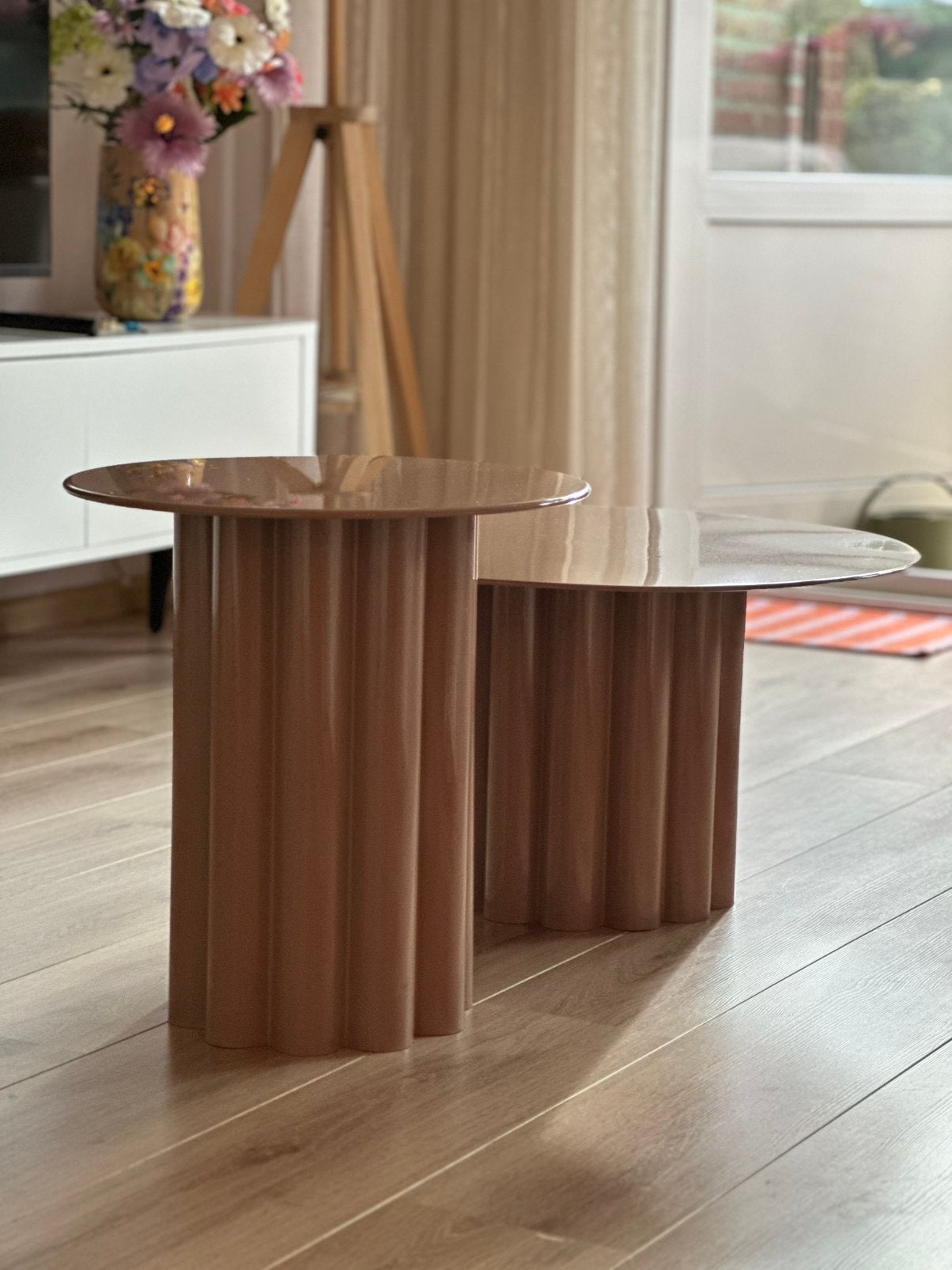 By-Boo olympa salontafel en bijzettafel old pink, Ophalen, Gebruikt, Rond, 50 tot 100 cm