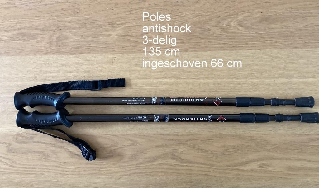poles antishock zwart 3-delig 135 cm Hiking, Ophalen of Verzenden, Gebruikt, Wandelstok