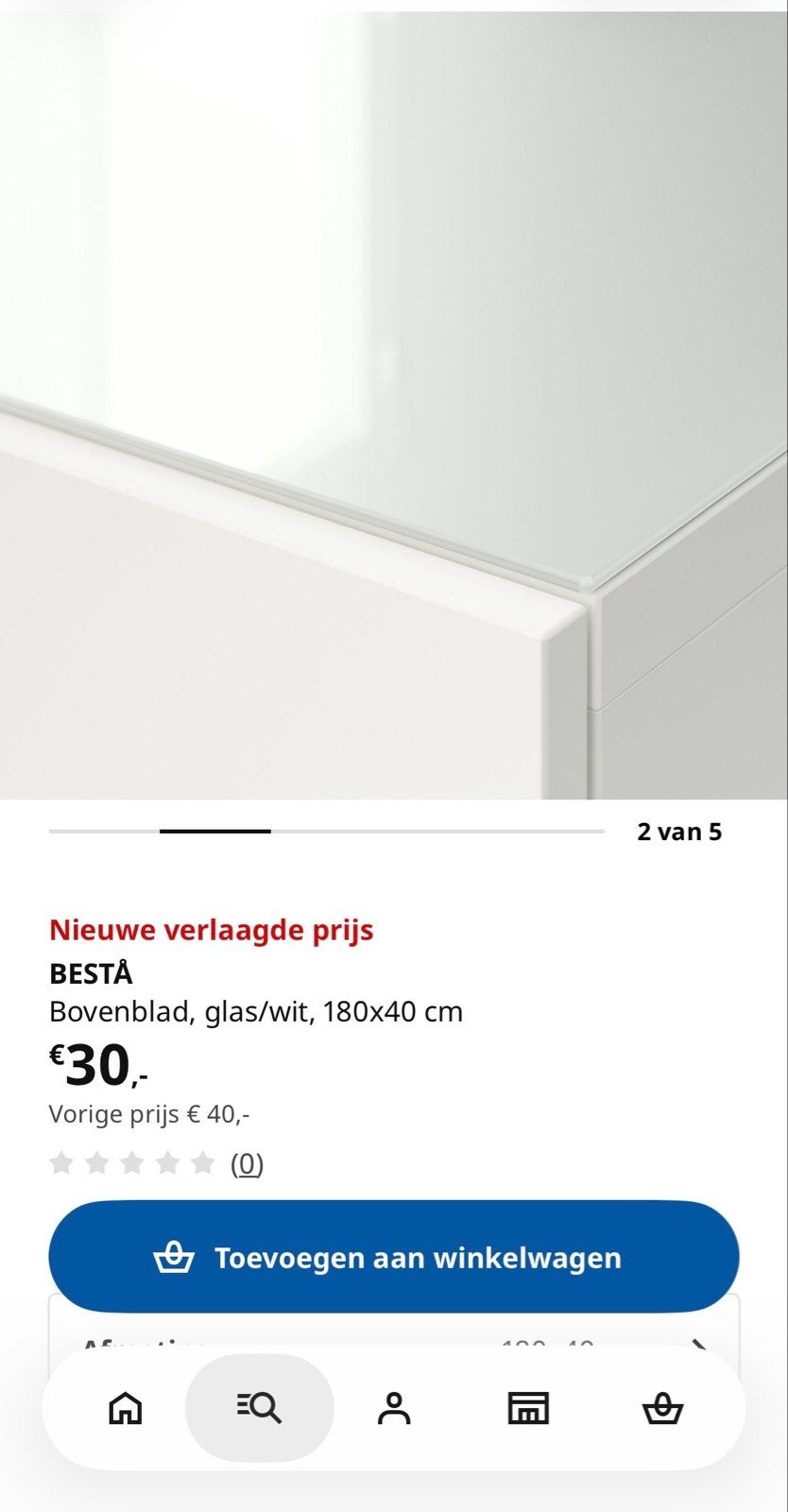 IKEA BESTÅ Bovenblad, glas/wit, 180x40 cm, Ophalen of Verzenden, Nieuw