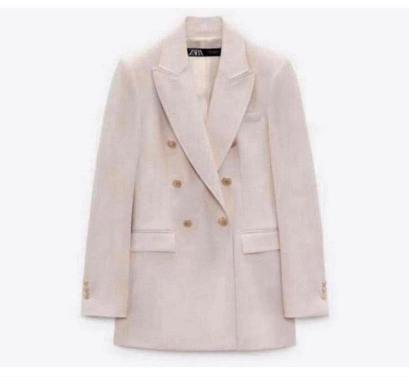 Zara Lange Double Breasted Blazer jack NIEUW S beige-roze, P, Beige, P, P