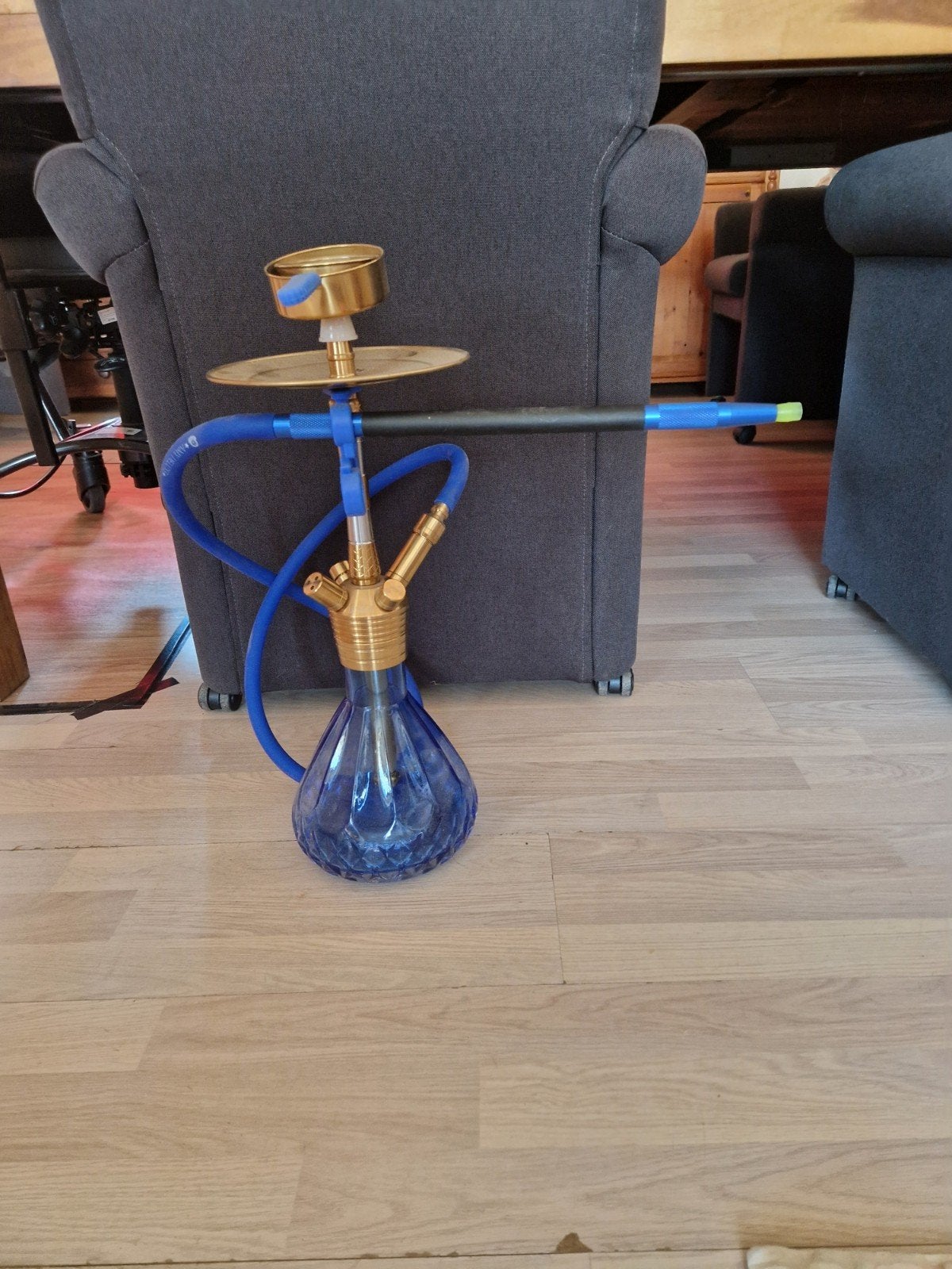 Blauwe waterpijp met gouden accenten, Verzamelen, Ophalen, Zo goed als nieuw, (Water)pijp