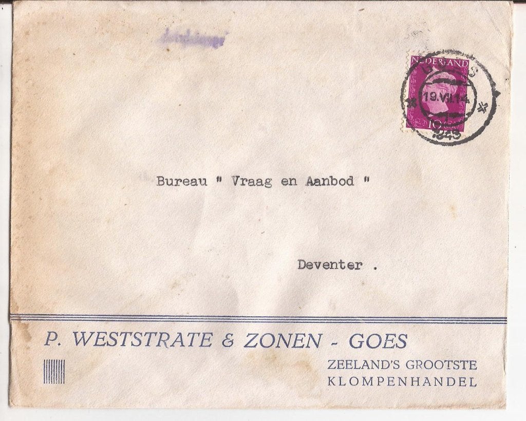 GOES 1948 P. WETSTRATE & Zn Zeeland's Grootste Klmpenhandel, Verzamelen, Ophalen of Verzenden, 1940 tot 1960, Gelopen, Zeeland