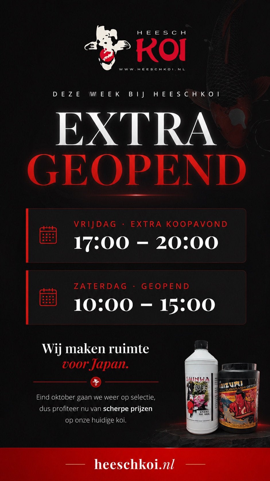 Koopavond  met uitverkoop op heel veel koi en kooivoer, Ophalen of Verzenden