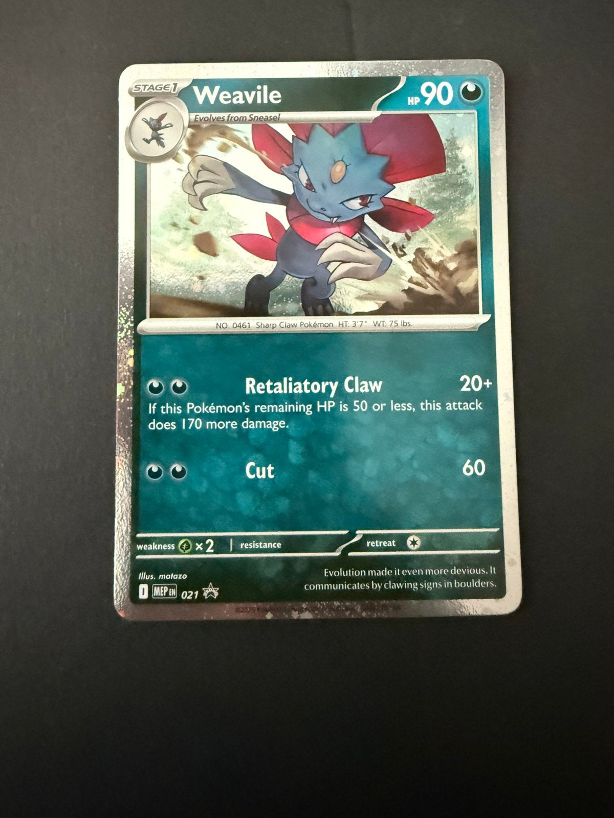 MEP 021 Weavile Promo, Ophalen of Verzenden, Nieuw, Losse kaart