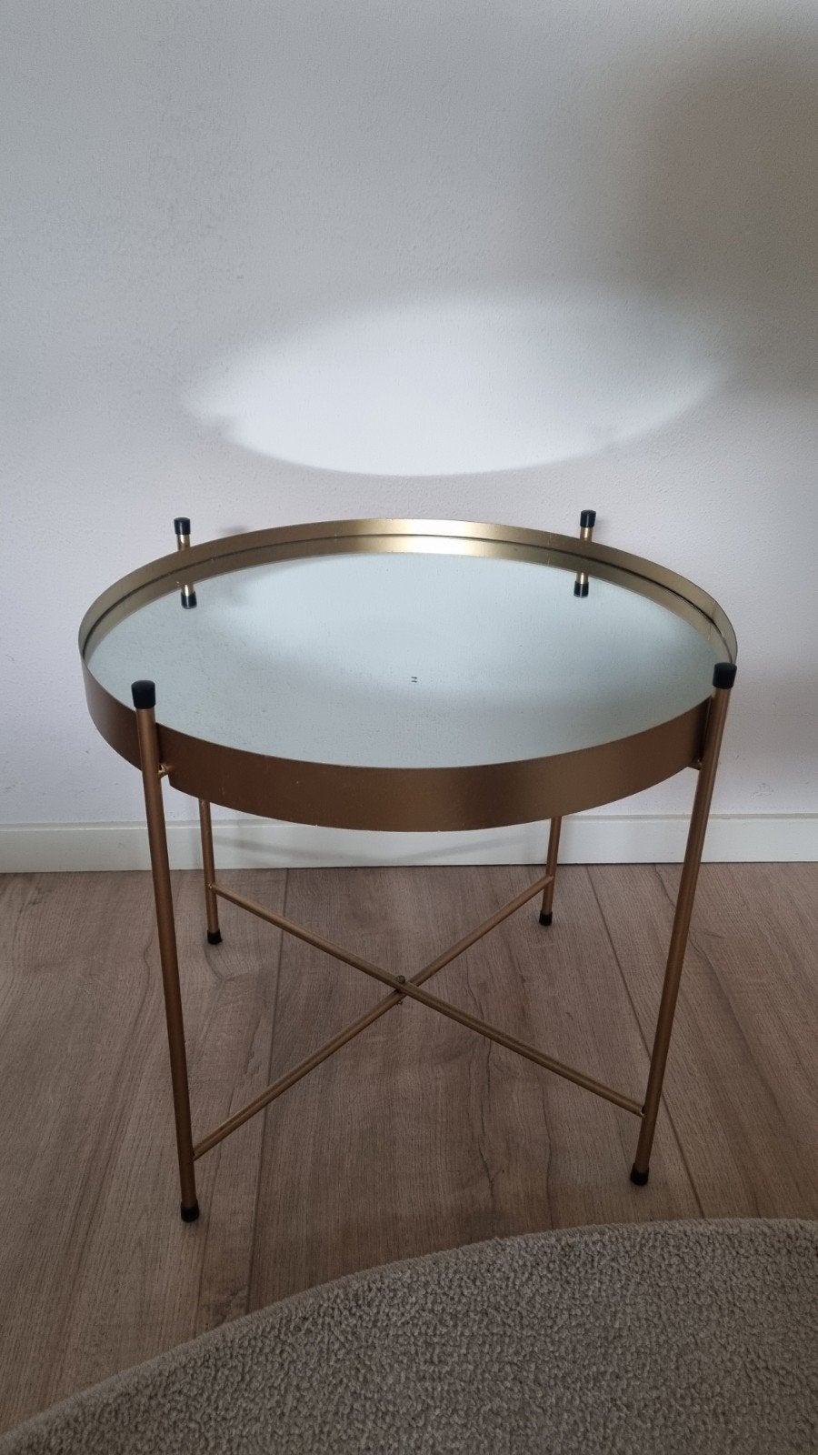 Gouden bijzettafel met spiegelblad - Zo goed als nieuw, Ophalen, Minder dan 45 cm, Minder dan 55 cm, Metaal of Aluminium