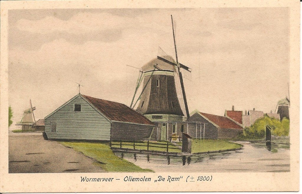 Oliemolen De Ram Wormerveer (ca. 1800) - Ansichtkaart, Ophalen of Verzenden, 1920 tot 1940, Gelopen, Noord-Holland