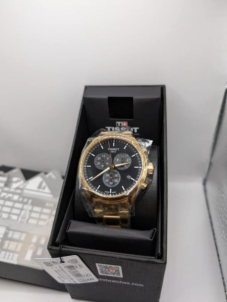 Tissot T116.617.33.051.00 Chrono XL – Herenhorloge goudkleur, Nieuw, Ophalen of Verzenden, Waterdicht, Zwart