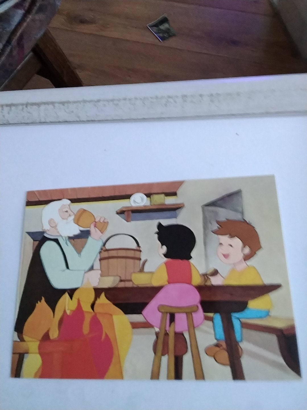 Heidi Ansichtkaart - Opa, Heidi en Peter bij het vuur, Ophalen of Verzenden, 1960 tot 1980, Ongelopen