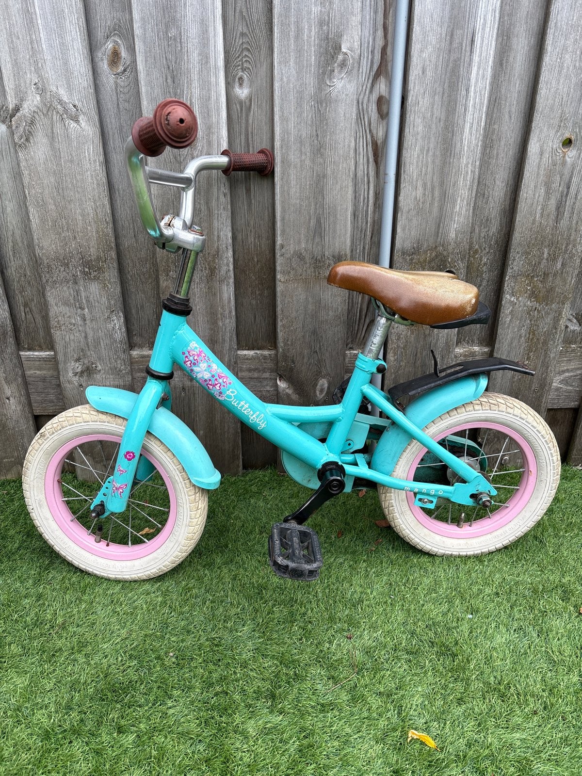 Kinderfiets 12,5 inch - Butterfly - Blauw/Roze, Ophalen, Gebruikt, Terugtraprem, Minder dan 16 inch
