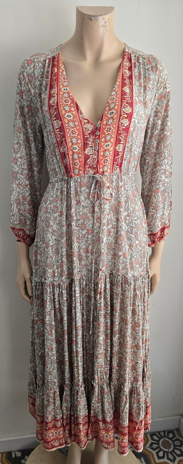 Bindi Boho Maxi Jurk met Bloemenprint en V-hals, Kleding | Dames, BINDI, Ophalen of Verzenden, Zo goed als nieuw, Maat 38/40 (M)