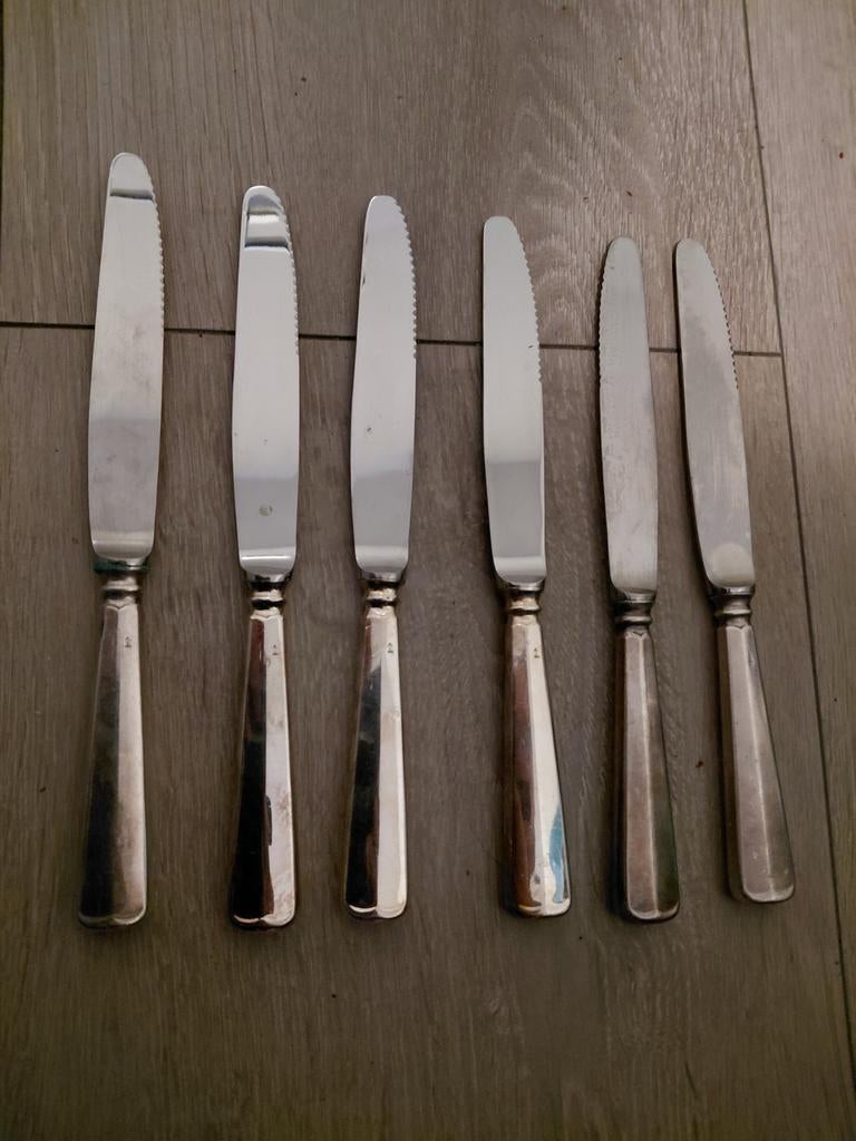 6 messen Sola Haags Lofje verzilverd, Antiek en Kunst, Ophalen of Verzenden