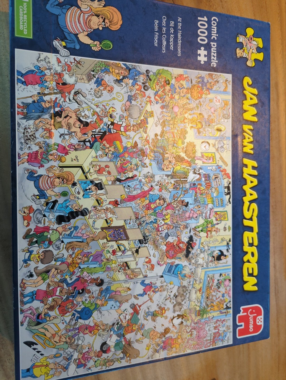 Jan van Haasteren puzzel 1000 stukjes - Bij de Kapper, Hobby en Vrije tijd, Ophalen of Verzenden, 500 t/m 1500 stukjes, Zo goed als nieuw