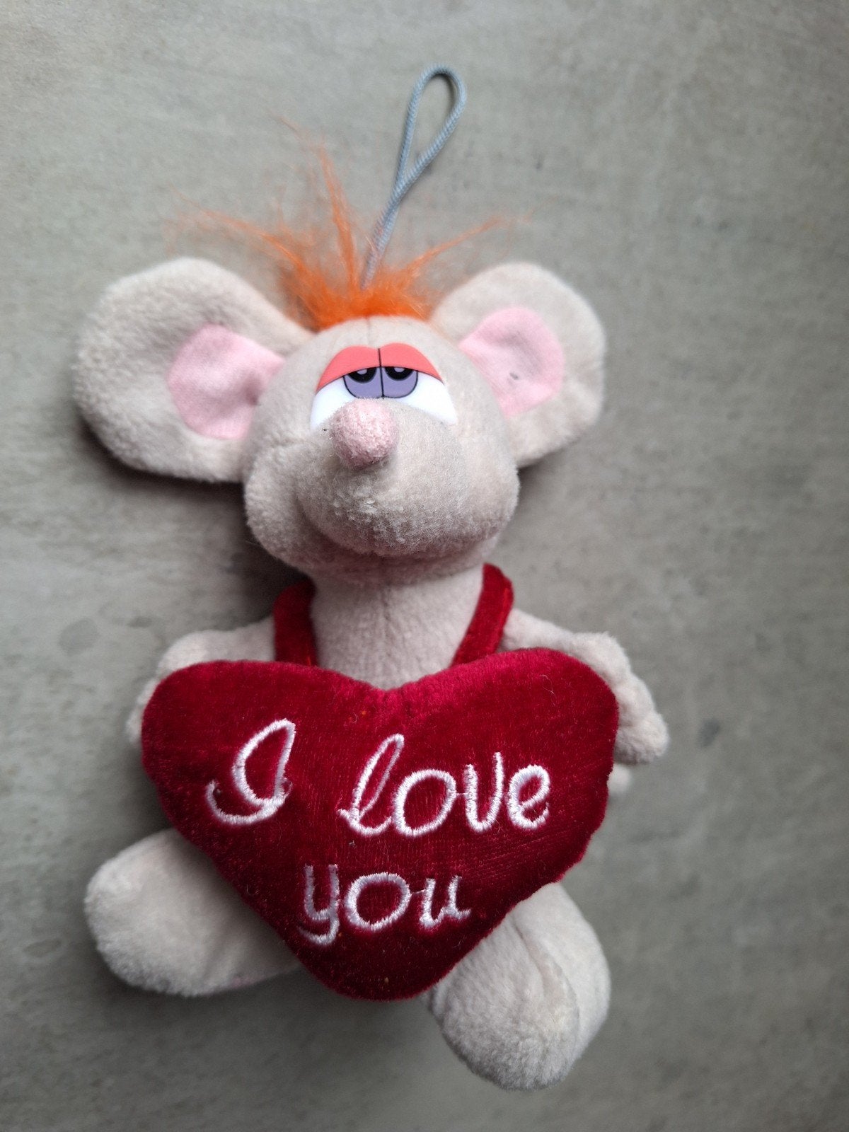 Grijze Muis met Hartjes Knuffel - 18 cm - I Love You -, Muis, Overige merken, Overige karakters, Grijs
