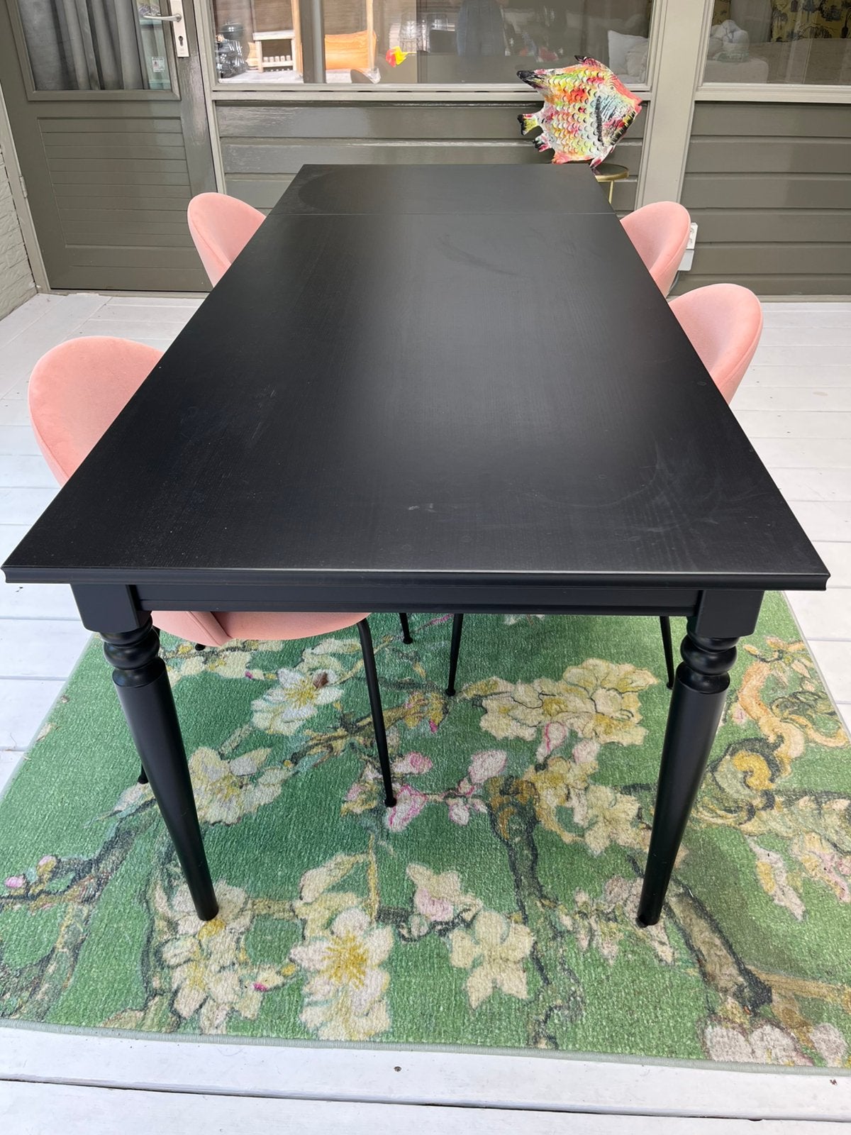 Grote zwarte IKEA eettafel met verlengstuk, Ophalen, 200 cm of meer, 50 tot 100 cm, Zo goed als nieuw