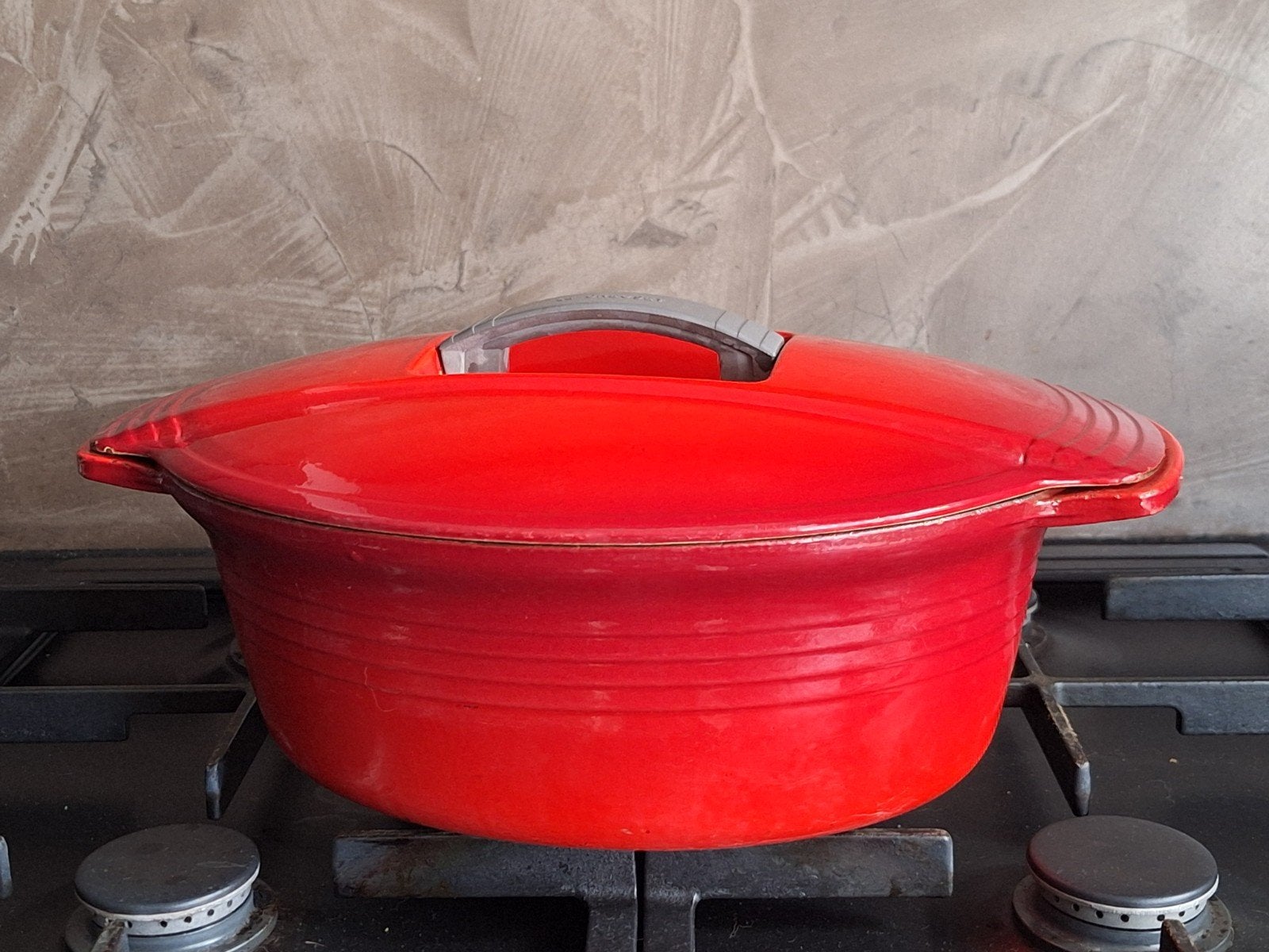 Le Creuset, Jean Louis Barrault braadpan., Ophalen of Verzenden, Gebruikt, Gietijzer
