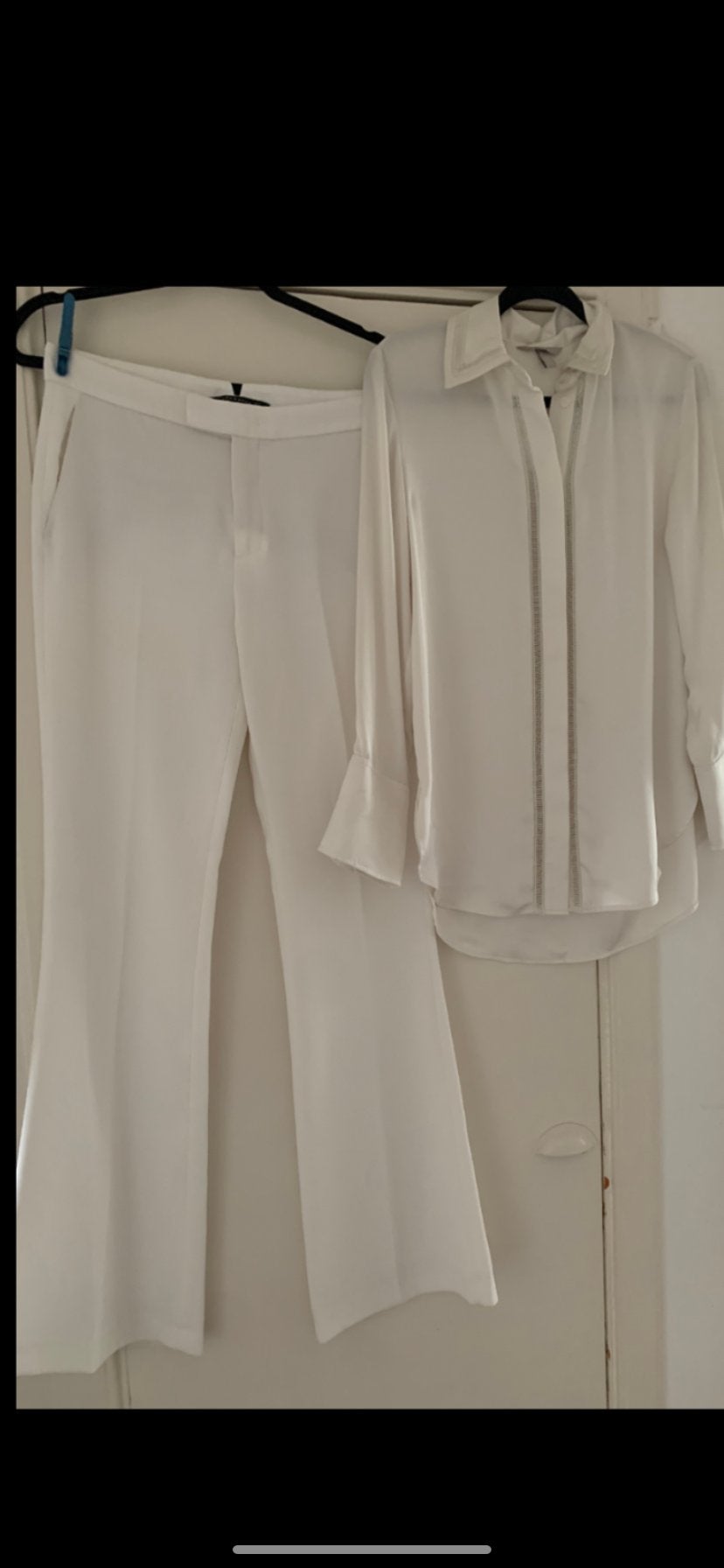 Witte broek (Zara, S) en blouse (H&M, XS valt als S), Ophalen of Verzenden, Gedragen, Maat 36 (S), Wit