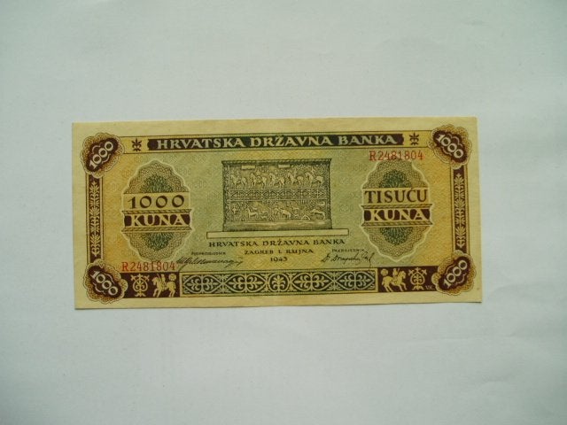 1971. Croatia, 1.000 kuna 1943 EF Frieze., Postzegels en Munten, Bankbiljetten | Europa | Niet-Eurobiljetten, Verzenden, Overige landen