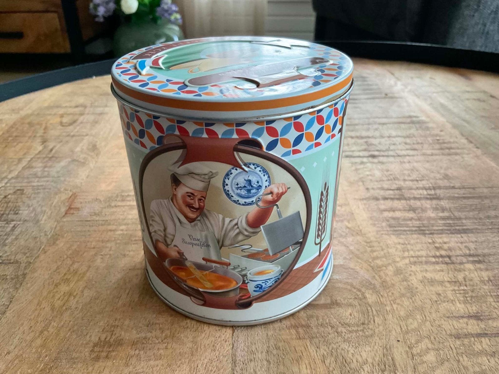 Vintage blik met kok afbeelding - Van Roemburg's, Verzamelen, Ophalen of Verzenden, Gebruikt, Overige