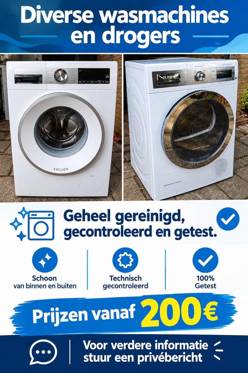 Diverse jong gebruikte wasdrogers en wasmachines! ZIE ADV, Ophalen, Overige typen, 8 tot 10 kg, Zo goed als nieuw