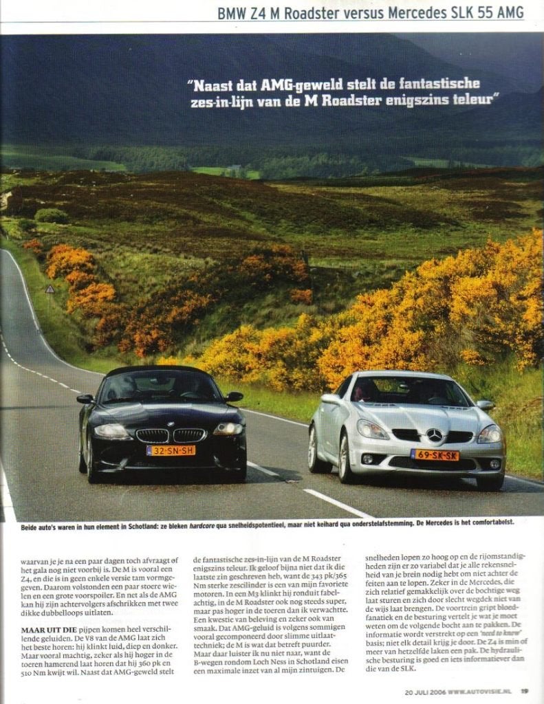 Autovisie dubbeltest BMW Z4 Roadster en Mercedes SLK 55 AMG, Ophalen of Verzenden, Gelezen, BMW