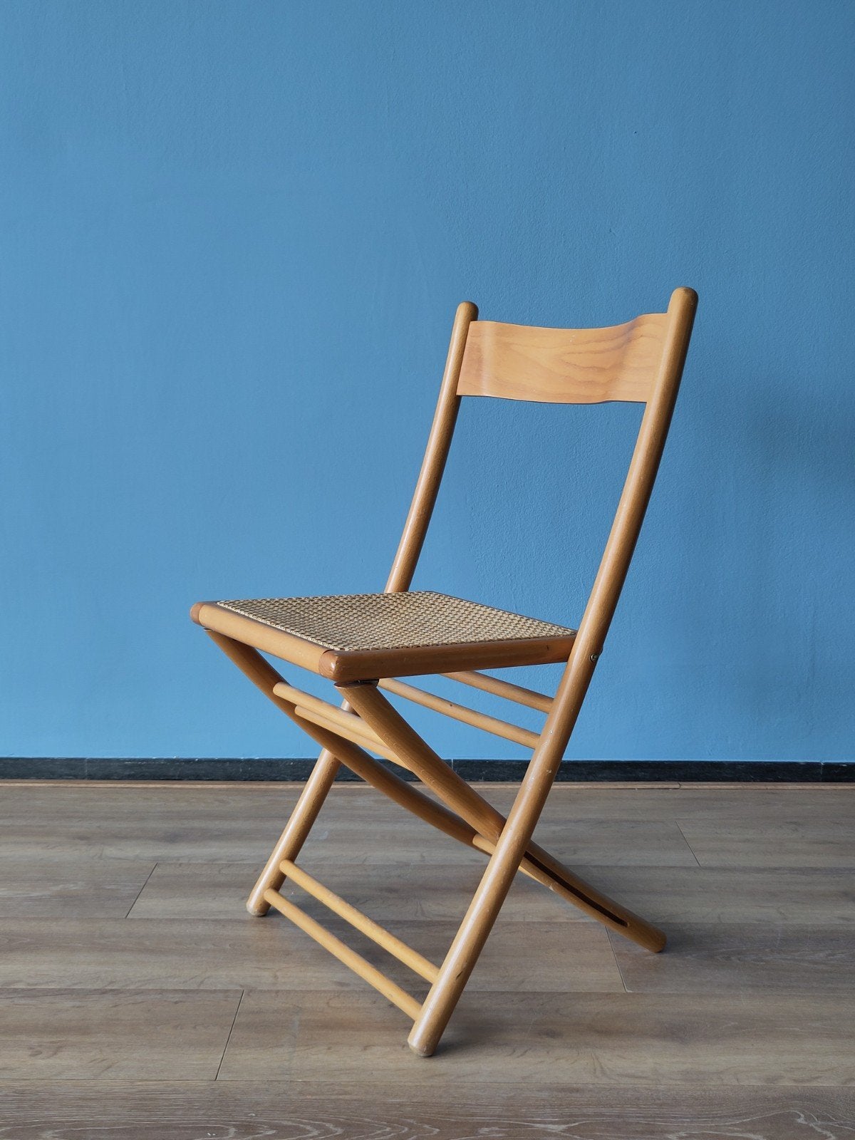 Vintage houten stoel eetkamerstoel hout klapstoel webbing, Ophalen, ., ., Eén
