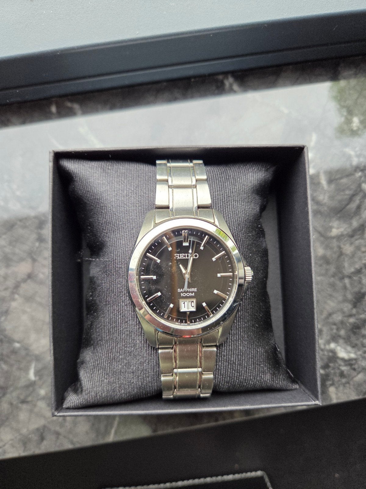 Seiko Sapphire 100M met doos, Staal, Polshorloge, Ophalen of Verzenden, Zo goed als nieuw