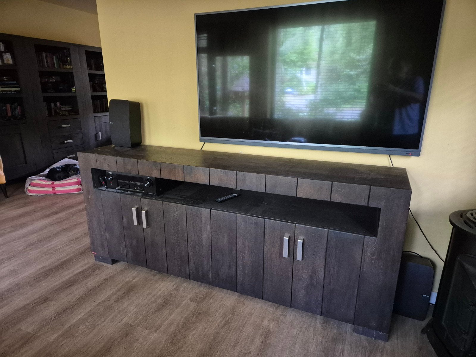 Vandijk TV-meubel en Salontafel - Donker eikenhout, Ophalen, Gebruikt, Modern, Industrieel, 150 tot 200 cm