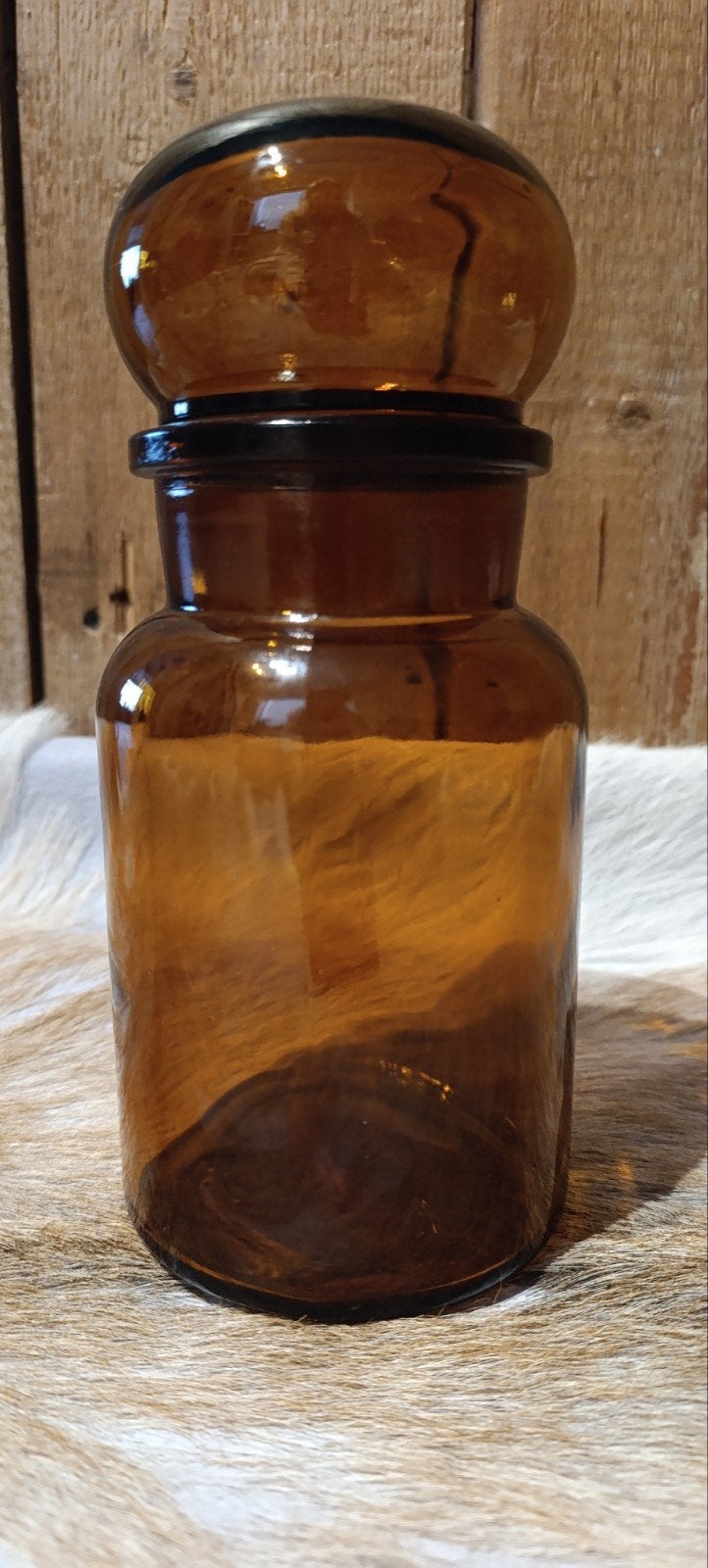 Vintage Apothekerspot Amberglas met Deksel, Ophalen of Verzenden