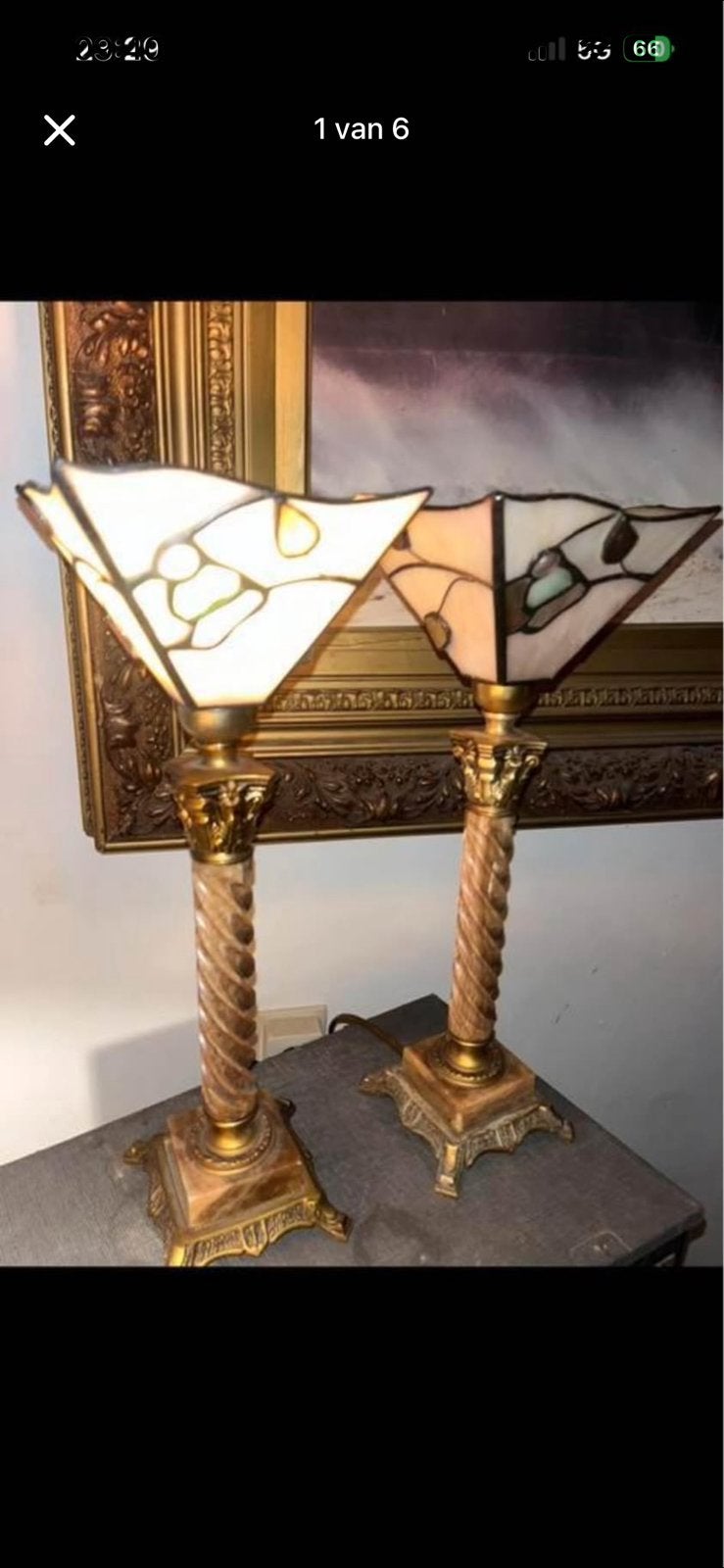 Set antieke lampen met Tiffany kappen, Antiek en Kunst, Antiek | Kandelaars, Ophalen of Verzenden, Koper of Brons