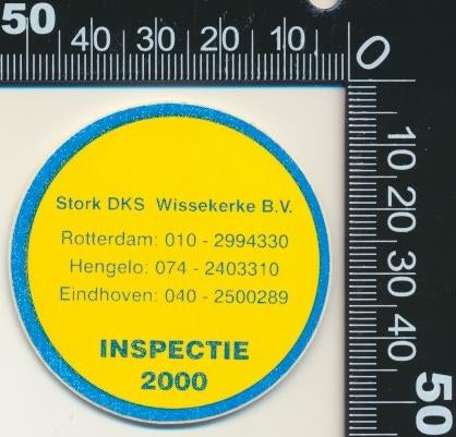 Sticker: Stork DKS Wissekerke - Inspectie 2000, Ophalen of Verzenden, Zo goed als nieuw, Bedrijf of Vereniging