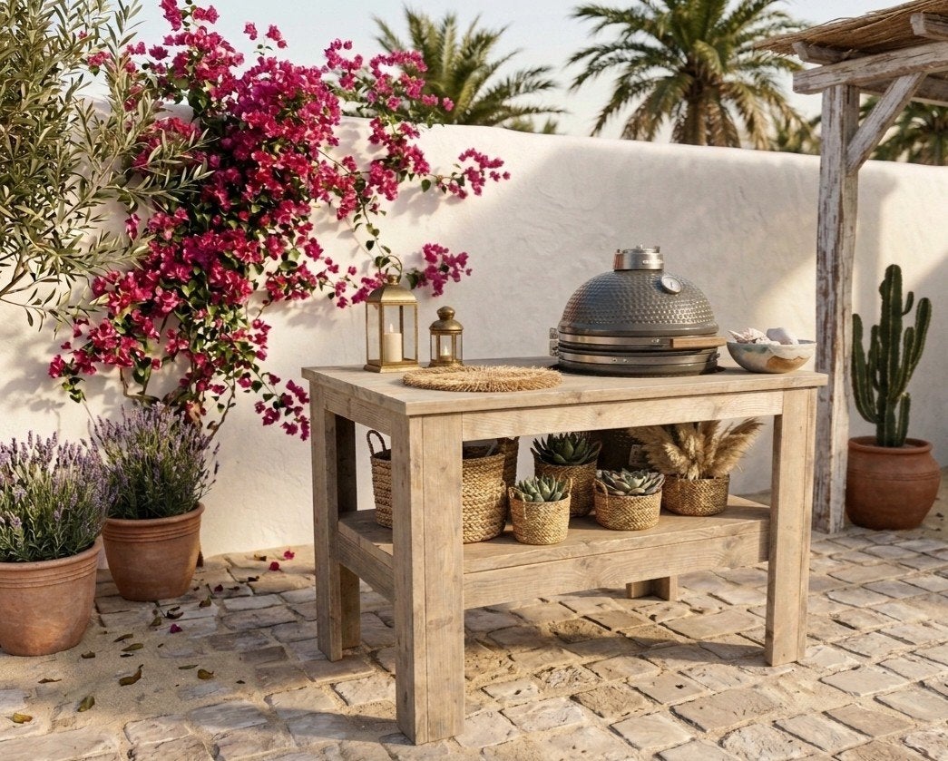 Kamado meubel van steigerhout - 13, 15 of 21 inch, Tuin en Terras, Ophalen of Verzenden, Nieuw, Rechthoekig, Hout