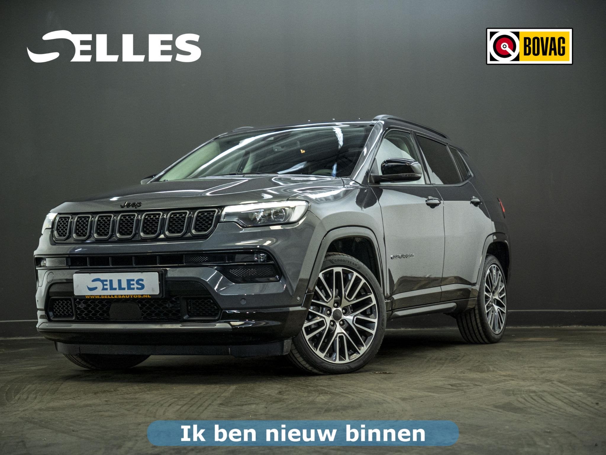 Jeep Compass 1.5T e-Hybrid Night Eagle | Geventileerde voors, Auto's, Gebruikt, 4 cilinders, Adaptive Cruise Control, Leder en Stof