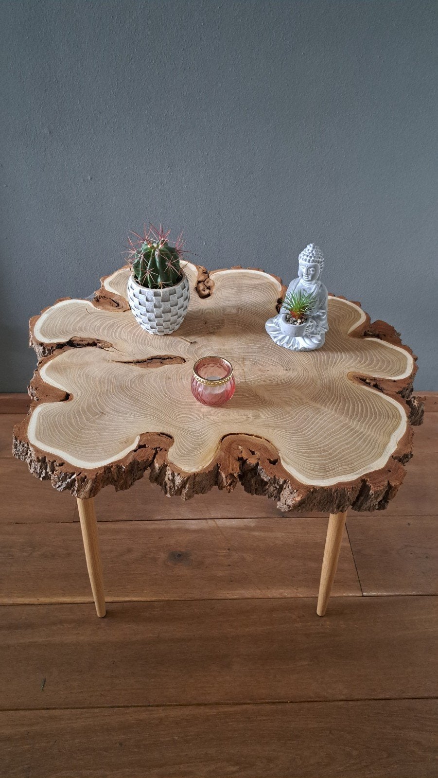 ‼️ORGANISCHE ACASIA BOOMSCHIJF SALONTAFEL BIJZETTAFEL MEUBEL, Ophalen of Verzenden, Nieuw, Ovaal, Hout