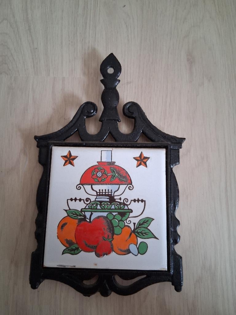 Decoratieve vintage vierkante tegel fruit en kan, Antiek en Kunst, Ophalen of Verzenden