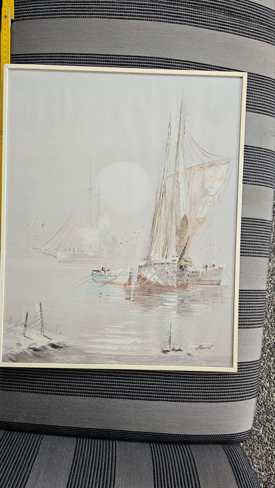 Maritiem schilderij met zeilschepen, gesigneerd, Ophalen