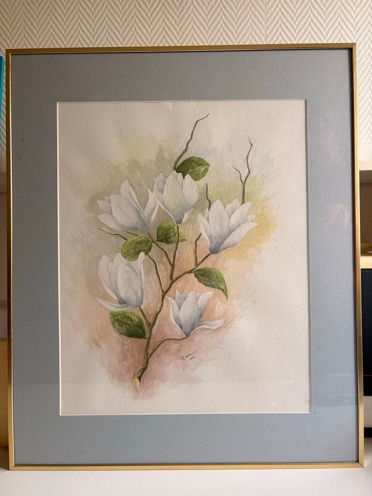 Gerrit Altena - Aquarel met witte bloemen, gesigneerd, Antiek en Kunst, Bloemen, Realistisch, Ophalen of Verzenden, Gesigneerd